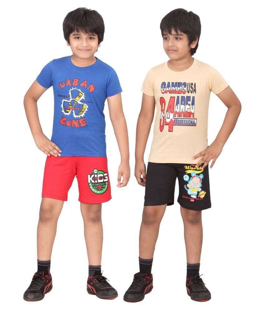     			Dongli Pack of 2 Boys Cotton T-Shirt & Shorts Set ( Multicolor )