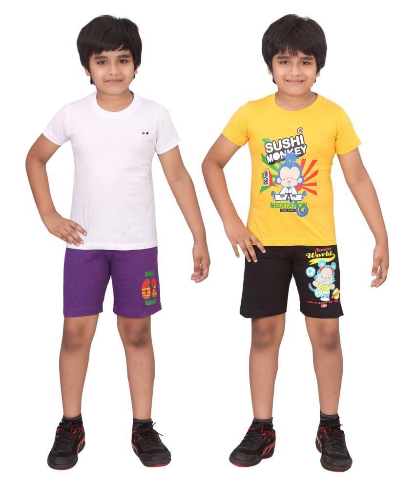     			Dongli Pack of 2 Boys Cotton T-Shirt & Shorts Set ( Multi )