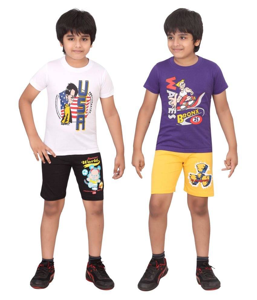     			Dongli Pack of 2 Boys Cotton T-Shirt & Shorts Set ( Multicolor )