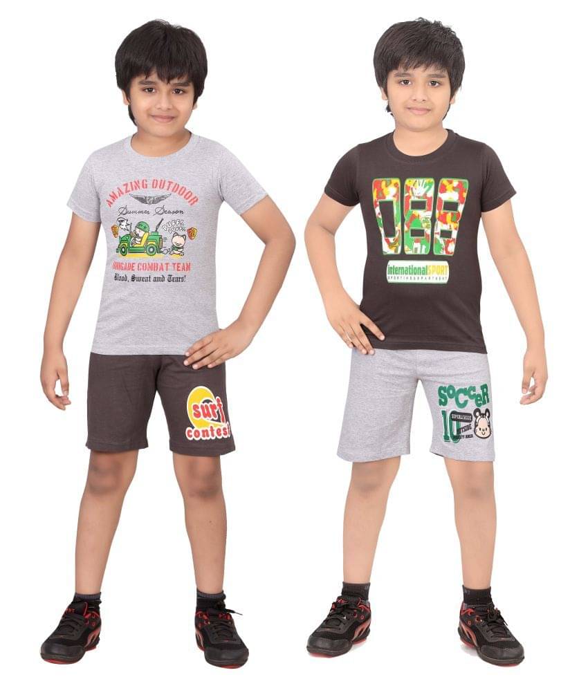     			Dongli Pack of 2 Boys Cotton T-Shirt & Shorts Set ( Multi )