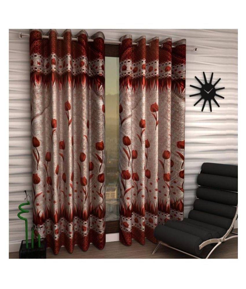 Panipat Textile Hub Floral Semi-Transparent Eyelet Door Curtain 7 ft Pack of 2 -Multi Color Panipat Textile Hub Floral Semi-Transparent Eyelet Door Curtain 7 ft Pack of 2 -Multi Color