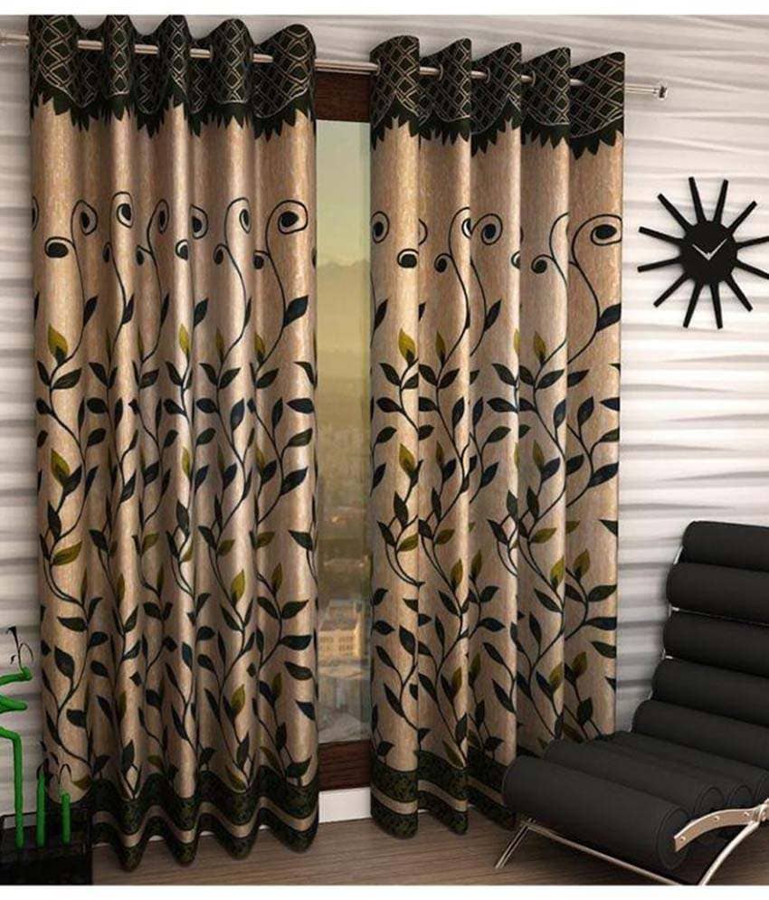 Panipat Textile Hub Floral Semi-Transparent Eyelet Door Curtain 7 ft Pack of 2 -Multi Color