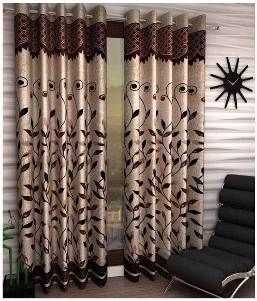     			Panipat Textile Hub Floral Semi-Transparent Eyelet Door Curtain 7 ft Pack of 2 -Multi Color
