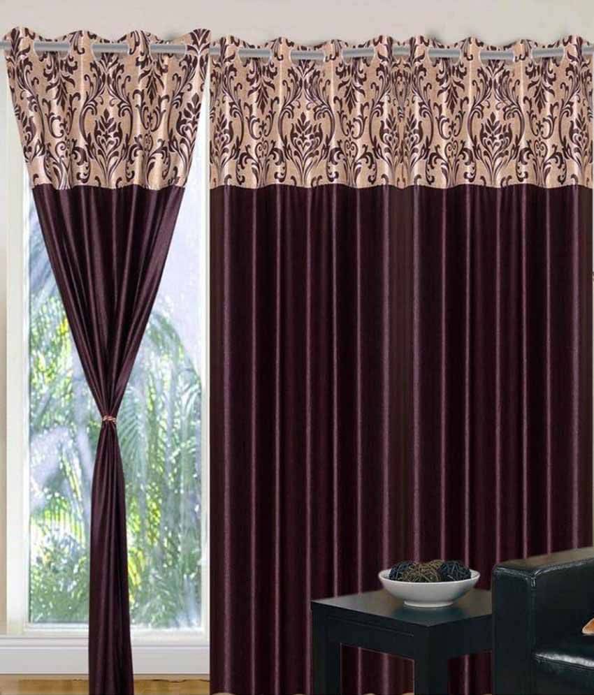 Panipat Textile Hub Floral Semi-Transparent Eyelet Door Curtain 7 ft Pack of 4 -Brown Panipat Textile Hub Floral Semi-Transparent Eyelet Door Curtain 7 ft Pack of 4 -Brown