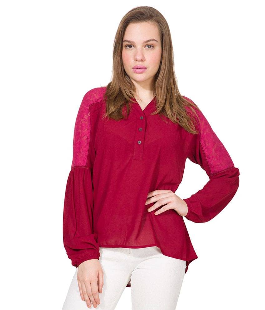 Folklore Women's Polyester Regular Top ( Maroon )     			Folklore Women's Polyester Regular Top ( Maroon )
