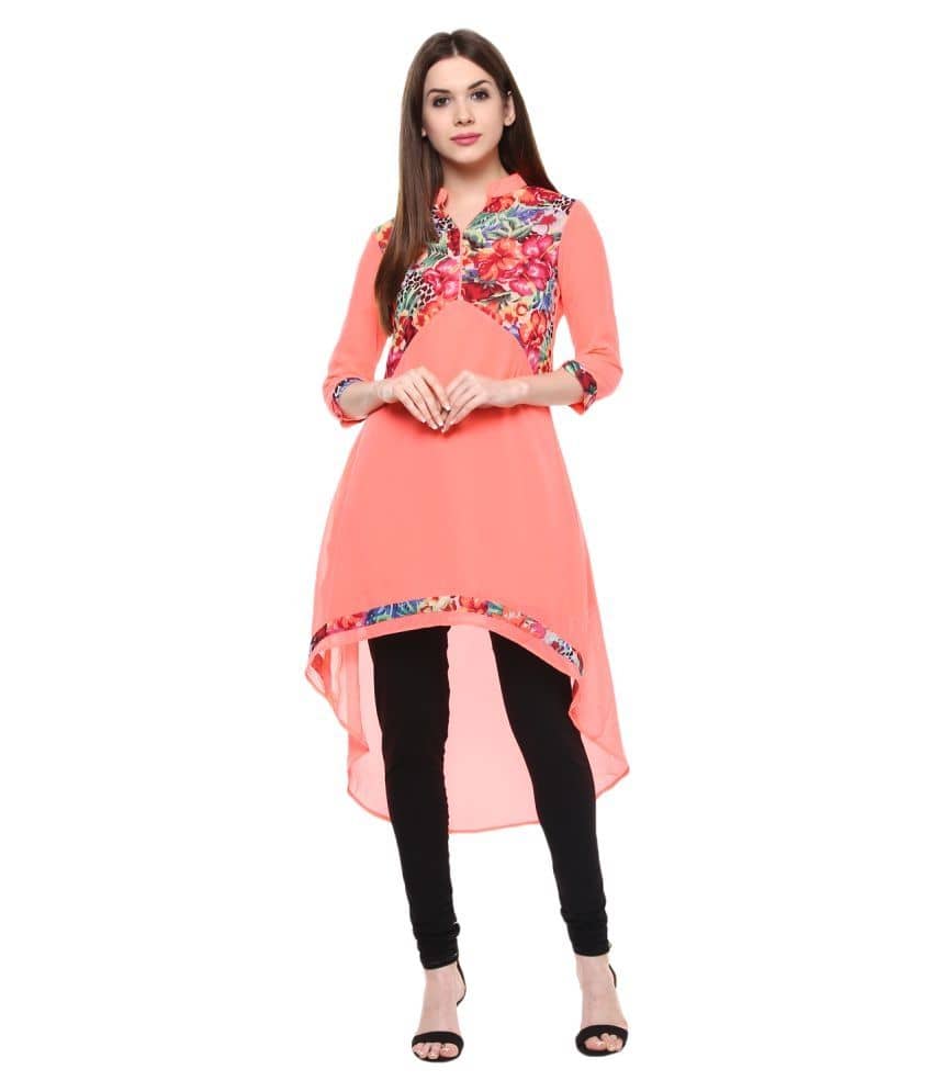 StyleStone Neon Pink Georgette Asymmetrical Hemline Kurti - Kurtis, Tunics | Buy online on ZillyBuy
