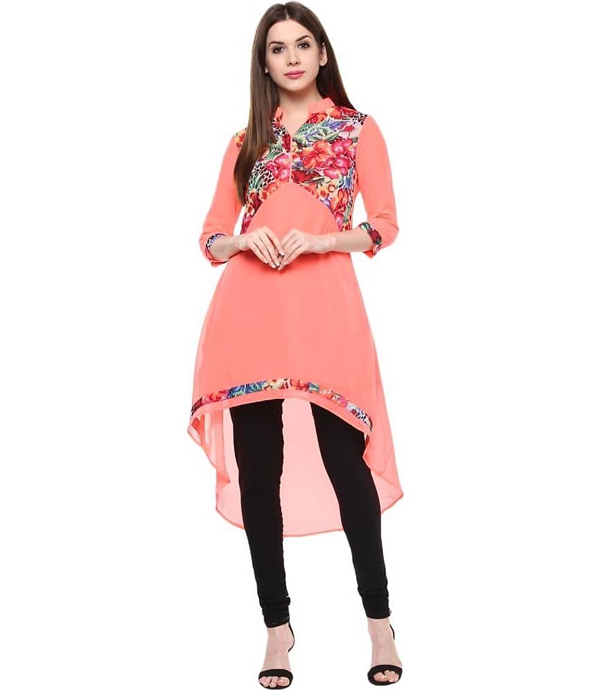 StyleStone Neon Pink Georgette Asymmetrical Hemline Kurti - Kurtis, Tunics | Buy online on ZillyBuy
