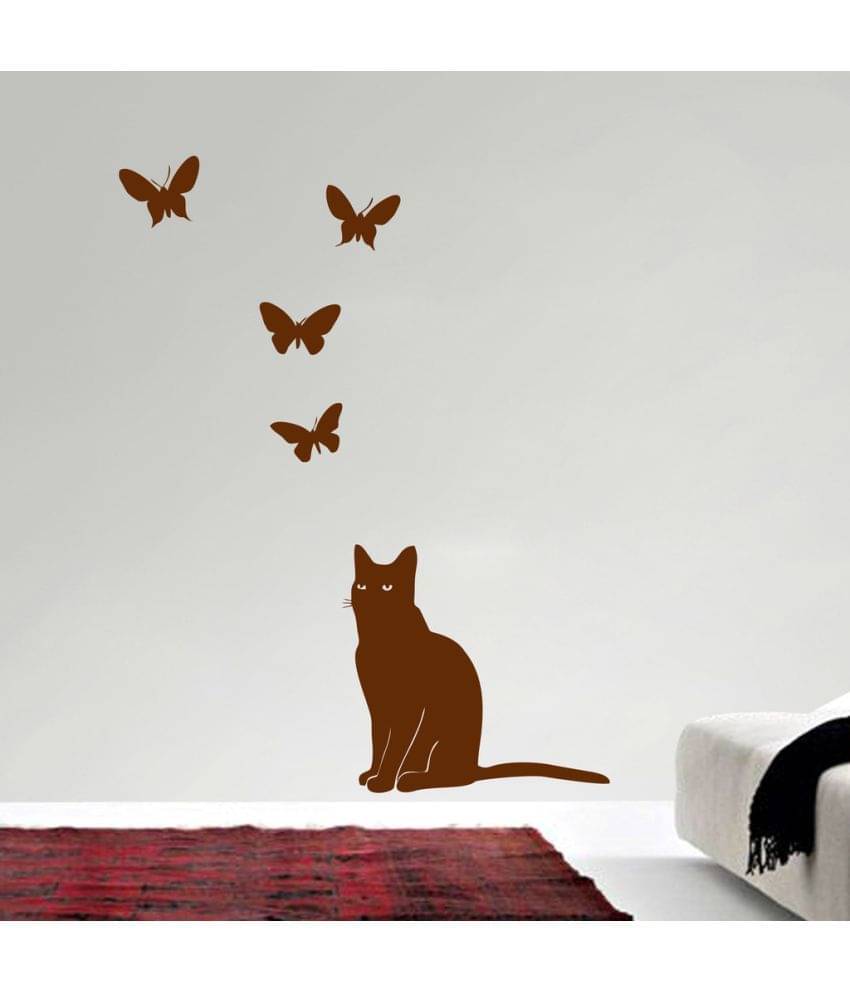     			Decor Villa Cat Looking Butterfly PVC Wall Stickers