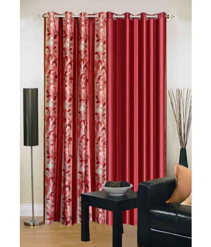 Stella Creations Set of 2 Long Door Eyelet Curtains Floral Red Stella Creations Set of 2 Long Door Eyelet Curtains Floral Red