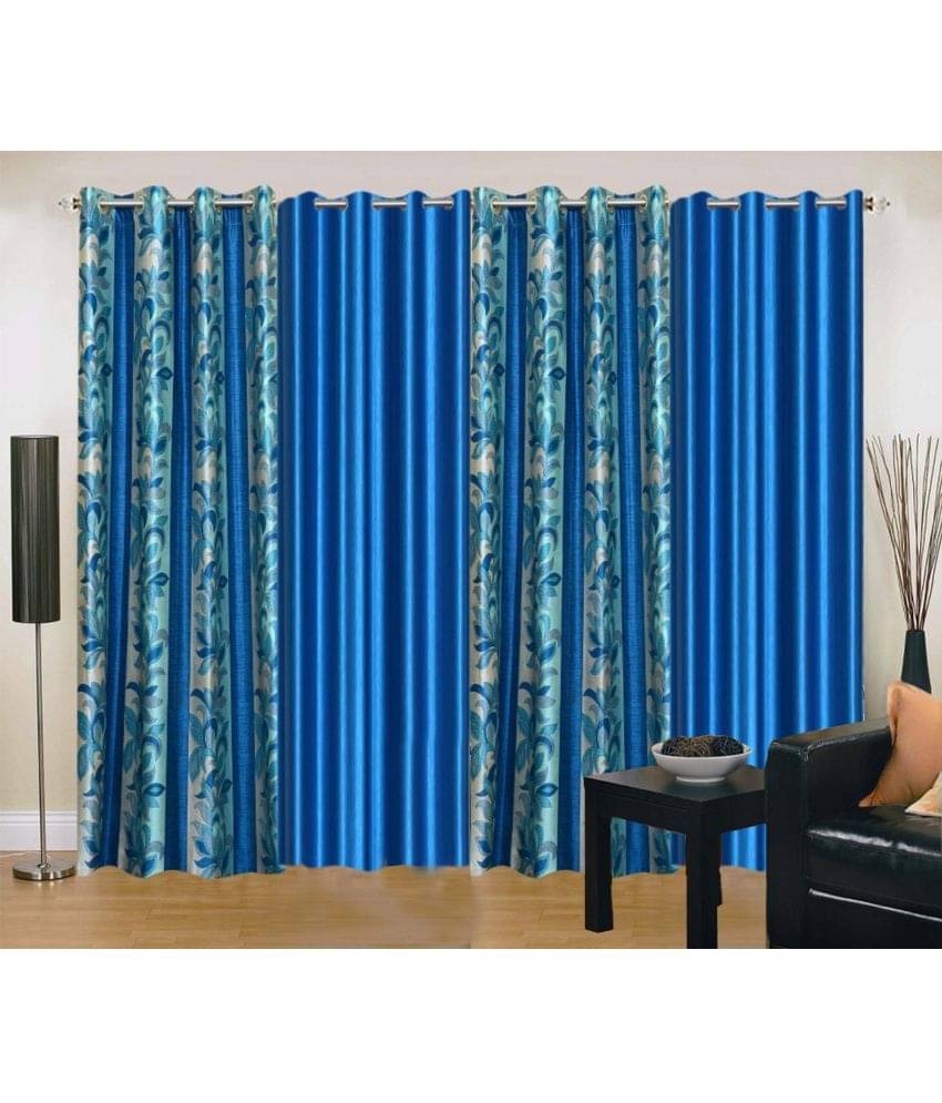 Stella Creations Set of 4 Long Door Eyelet Curtains Floral Blue Stella Creations Set of 4 Long Door Eyelet Curtains Floral Blue
