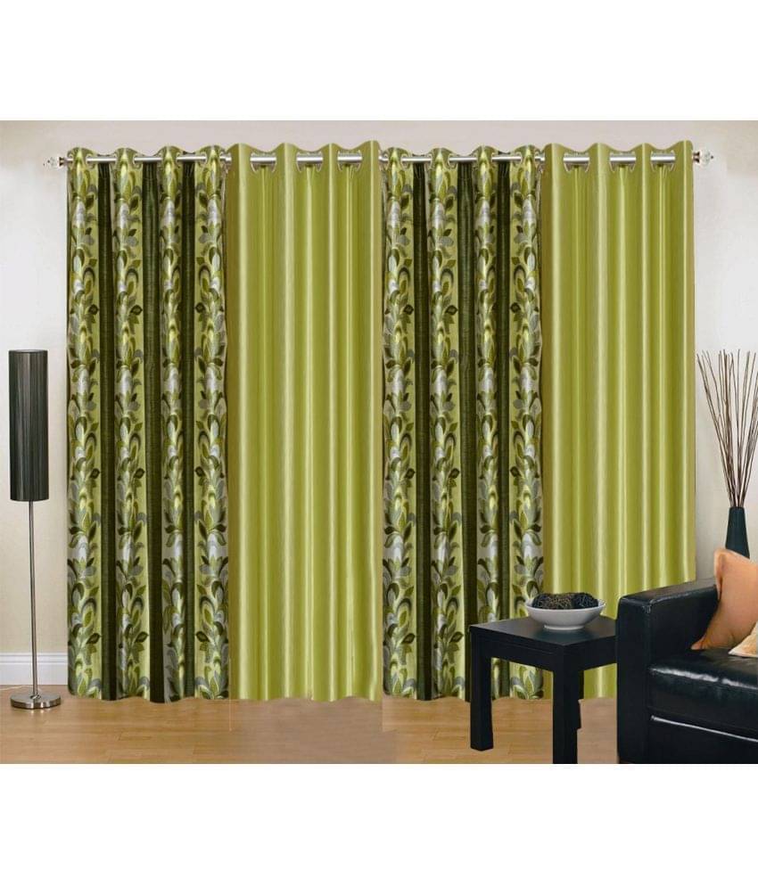     			Stella Creations Set of 4 Window Eyelet Curtains Floral Green