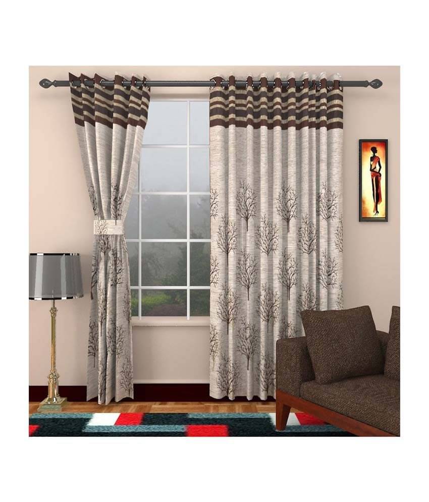 Homefab India Set of 2 Window Eyelet Curtains Jute Multi Color Homefab India Set of 2 Window Eyelet Curtains Jute Multi Color