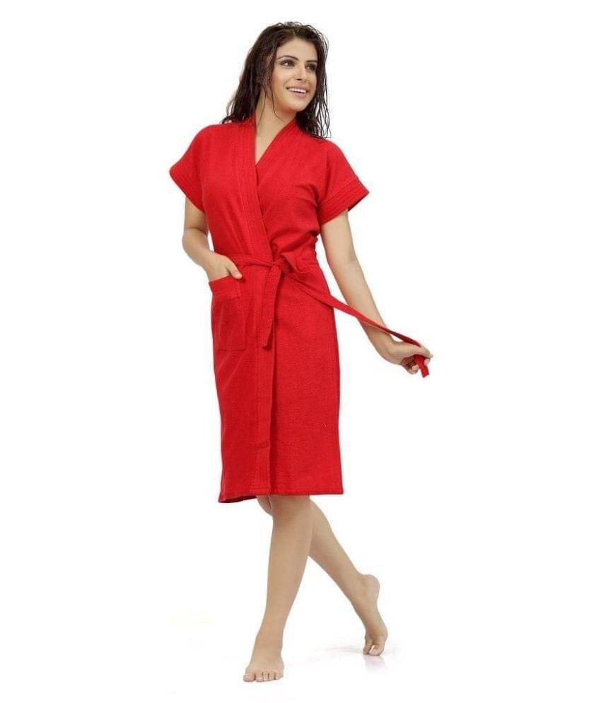     			Feelblue Red Cotton Bathrobe