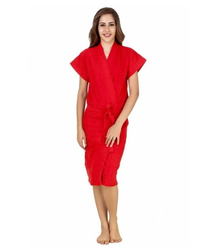 Feelblue Red Cotton Free Size Bathrobe Feelblue Red Cotton Free Size Bathrobe