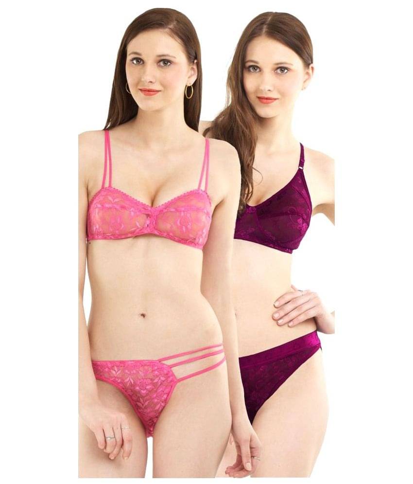 Madam Pack of 2 Net/Mesh Women's Bra & Panty Set ( Multi Color ) Madam Pack of 2 Net/Mesh Women's Bra & Panty Set ( Multi Color )
