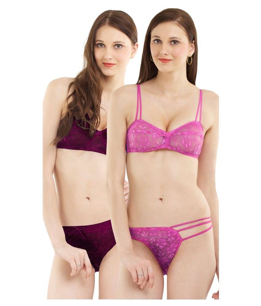 Madam Pack of 2 Net/Mesh Women's Bra & Panty Set ( Multi Color ) Madam Pack of 2 Net/Mesh Women's Bra & Panty Set ( Multi Color )