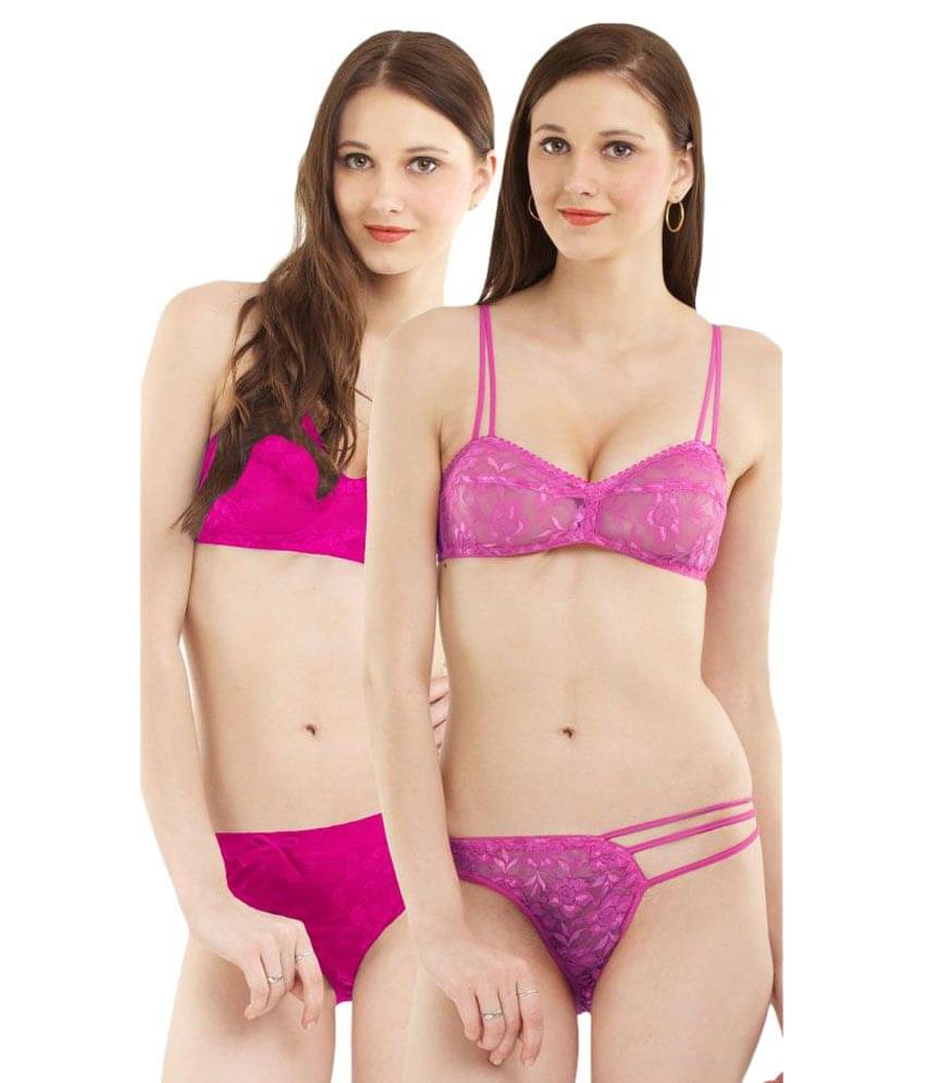 Madam Pack of 2 Net/Mesh Women's Bra & Panty Set ( Pink ) Madam Pack of 2 Net/Mesh Women's Bra & Panty Set ( Pink )