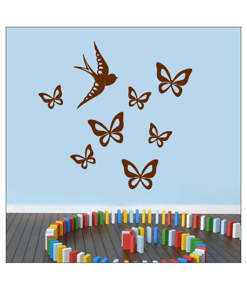     			Decor Villa Butterfly with Bird PVC Wall Stickers