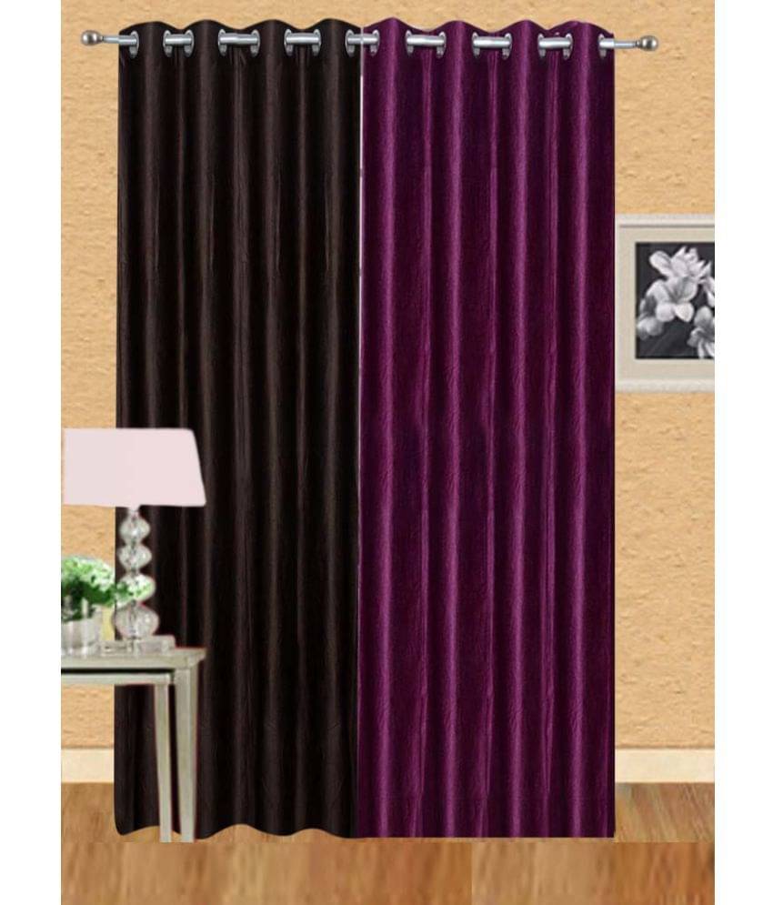     			Stella Creations Set of 2 Long Door Eyelet Curtains Solid Multi Color