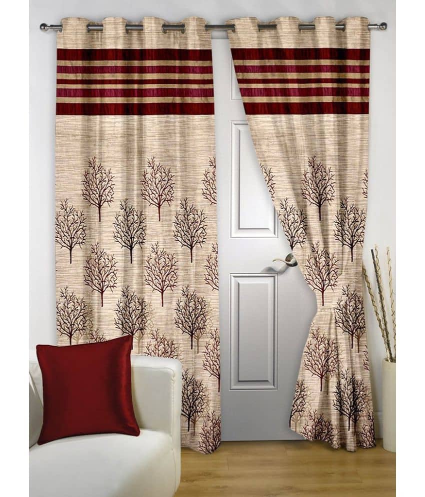 Homefab India Set of 2 Window Eyelet Curtains Jute Multi Color