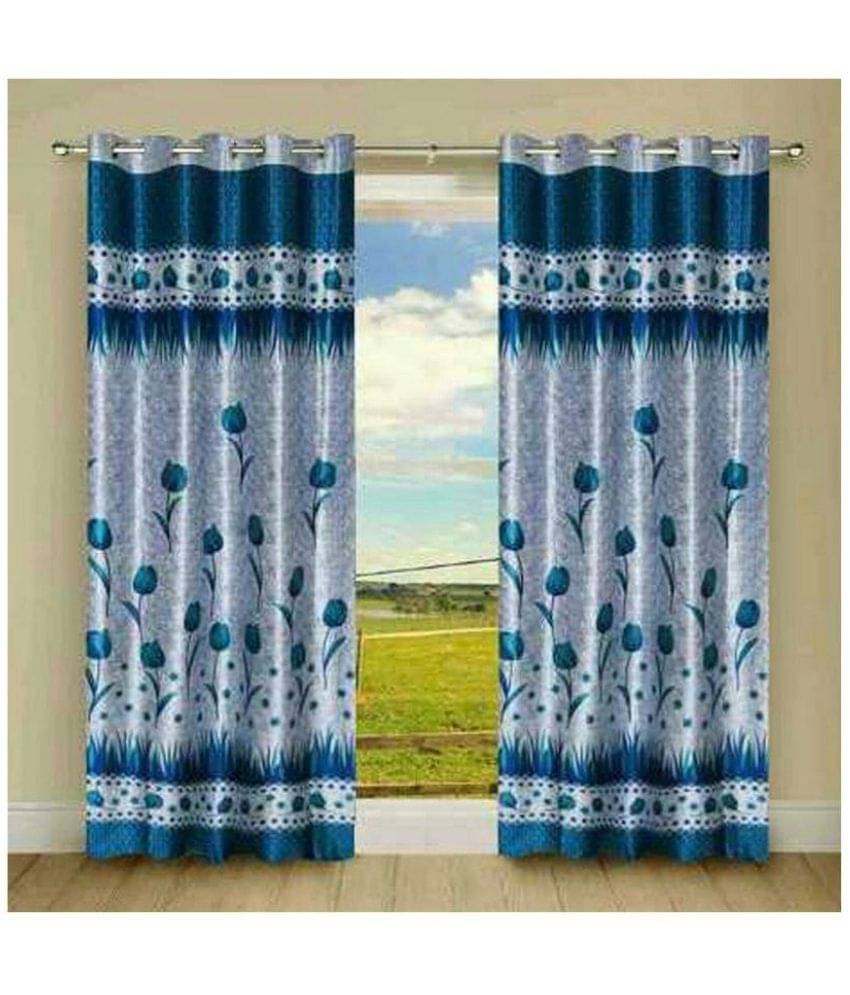     			Panipat Textile Hub Floral Semi-Transparent Eyelet Door Curtain 7 ft Pack of 2 -Multi Color