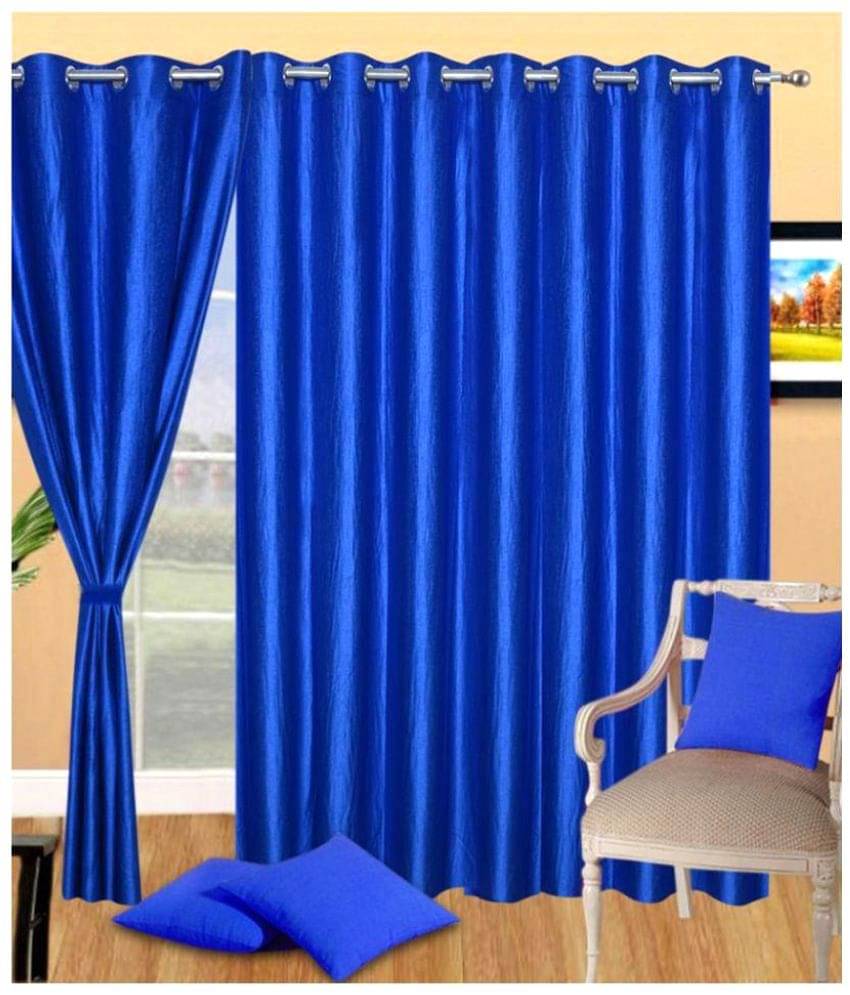 Panipat Textile Hub Solid Semi-Transparent Eyelet Door Curtain 7 ft Pack of 2 -Blue Panipat Textile Hub Solid Semi-Transparent Eyelet Door Curtain 7 ft Pack of 2 -Blue