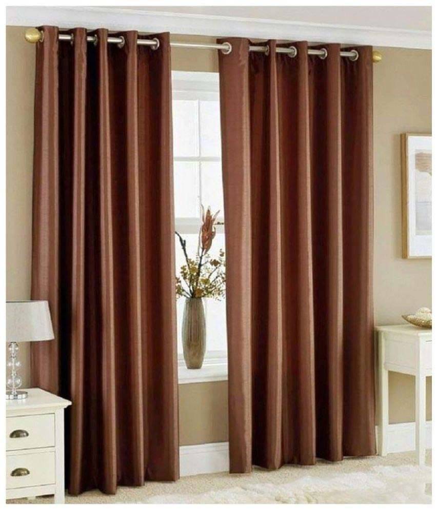 Panipat Textile Hub Floral Semi-Transparent Eyelet Door Curtain 7 ft Pack of 2 -Coffee Panipat Textile Hub Floral Semi-Transparent Eyelet Door Curtain 7 ft Pack of 2 -Coffee