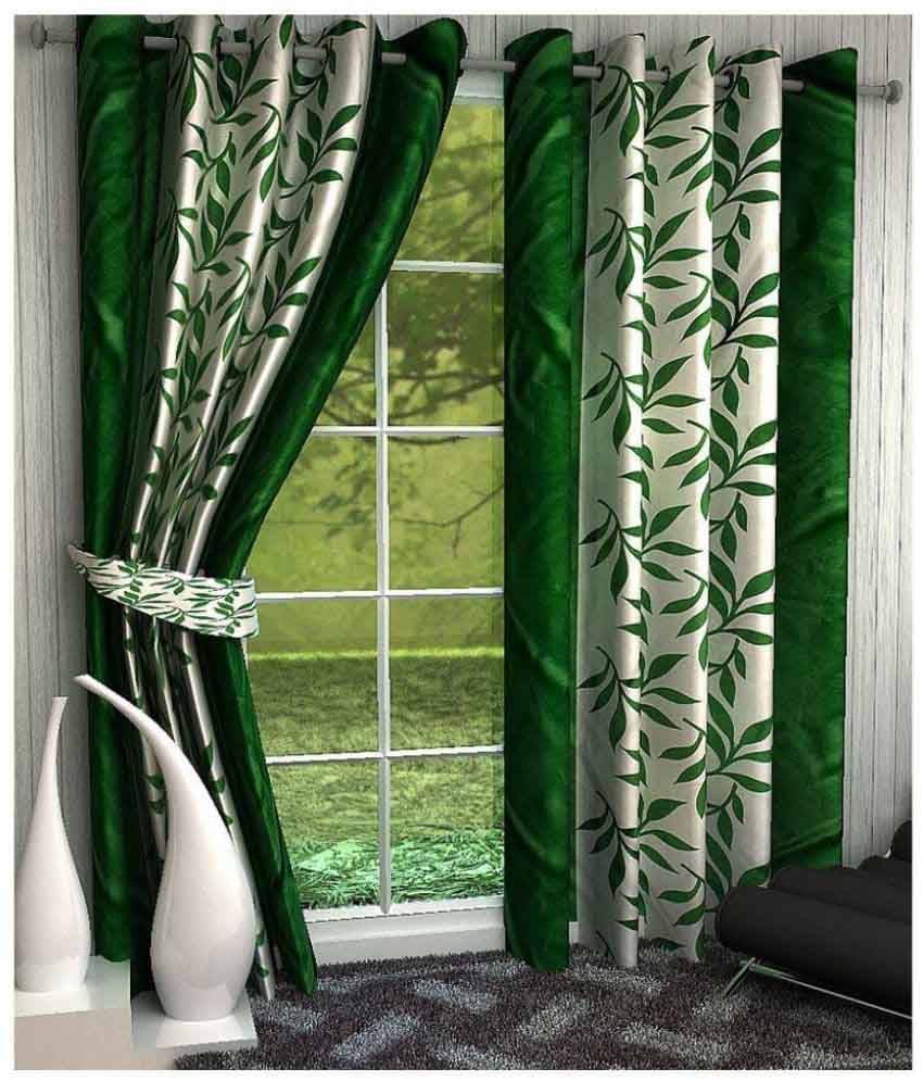 Panipat Textile Hub Floral Semi-Transparent Eyelet Door Curtain 7 ft Pack of 2 - Panipat Textile Hub Floral Semi-Transparent Eyelet Door Curtain 7 ft Pack of 2 -