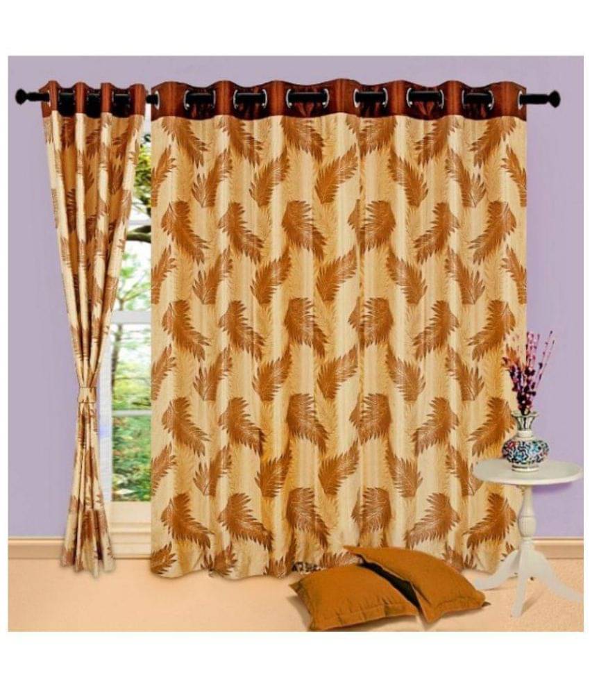     			Tanishka Fabs Floral Semi-Transparent Eyelet Door Curtain 7 ft Pack of 3 -Multi Color