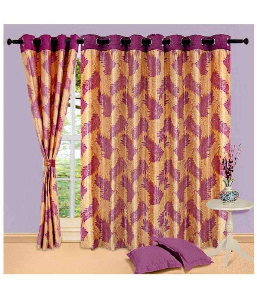     			Tanishka Fabs Floral Semi-Transparent Eyelet Door Curtain 7 ft Pack of 3 -Multi Color