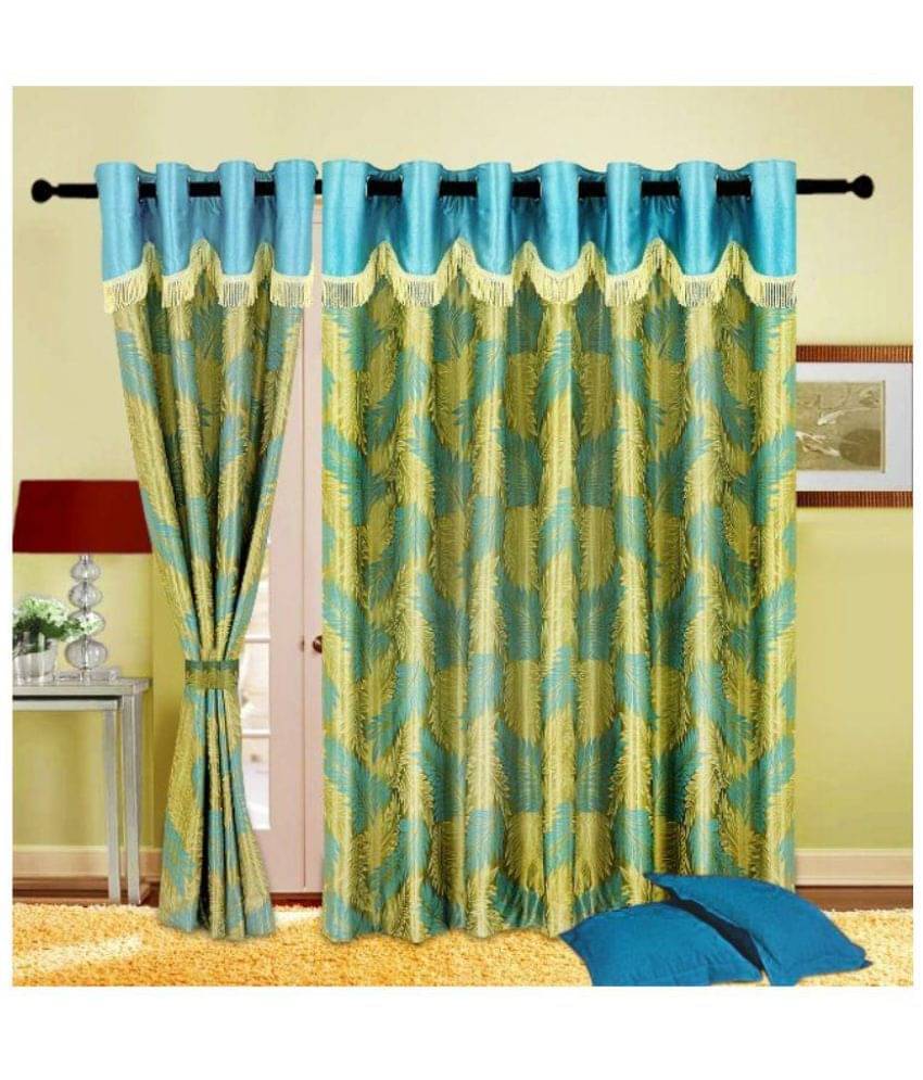     			Tanishka Fabs Floral Semi-Transparent Eyelet Door Curtain 7 ft Pack of 3 -Multi Color