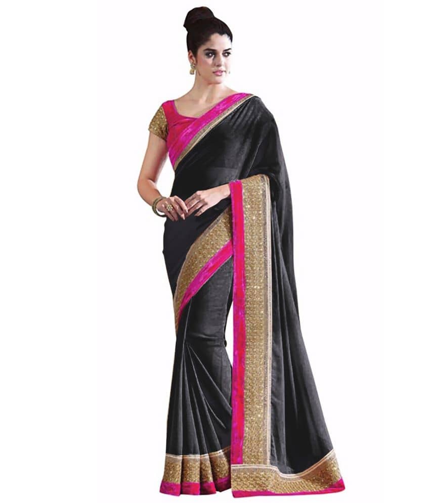 AV FASHION Chiffon Saree With Unstitched Blouse Piece ( Grey ) - Sarees | Buy online on ZillyBuy