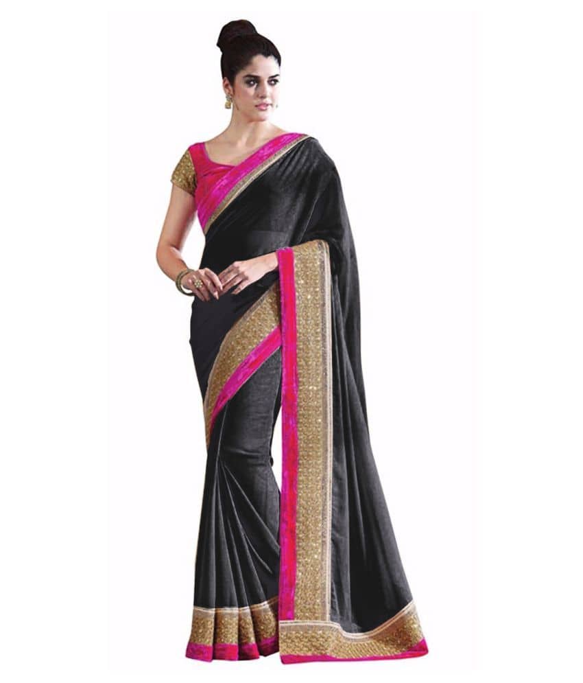 AV FASHION Chiffon Saree With Unstitched Blouse Piece ( Black ) - Sarees | Buy online on ZillyBuy