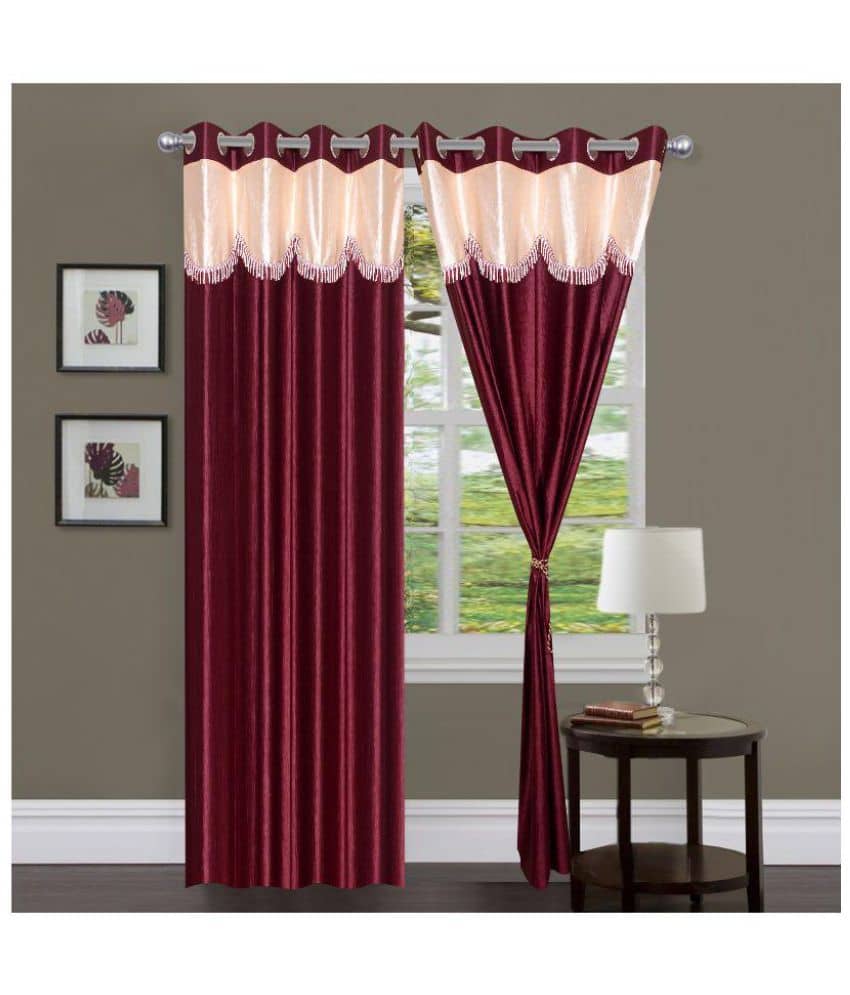 Panipat Textile Hub Solid Semi-Transparent Eyelet Door Curtain 7 ft Pack of 2 -Maroon