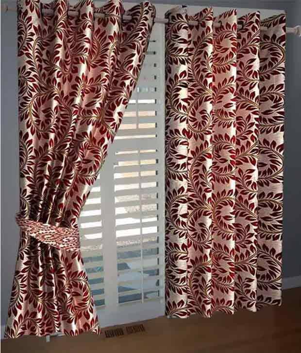     			Tanishka Fabs Abstract Semi-Transparent Eyelet Door Curtain 7 ft Pack of 2 -Red