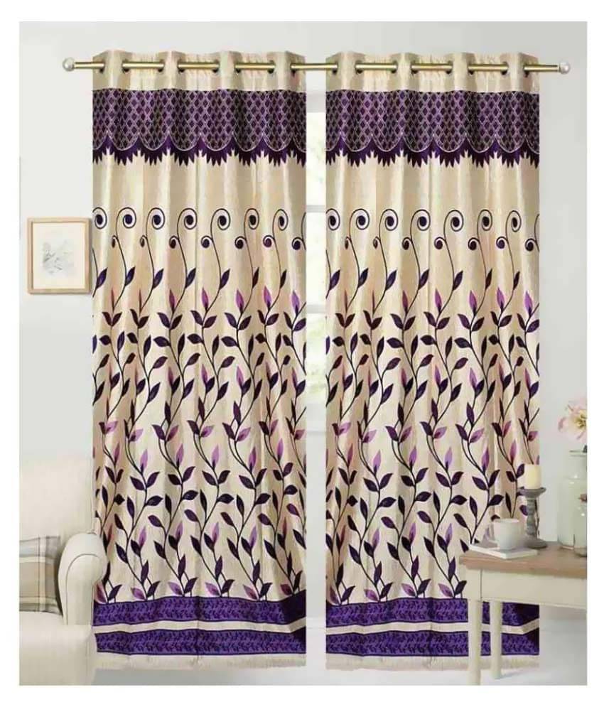 Panipat Textile Hub Floral Semi-Transparent Eyelet Door Curtain 7 ft Pack of 2 -Multi Color Panipat Textile Hub Floral Semi-Transparent Eyelet Door Curtain 7 ft Pack of 2 -Multi Color