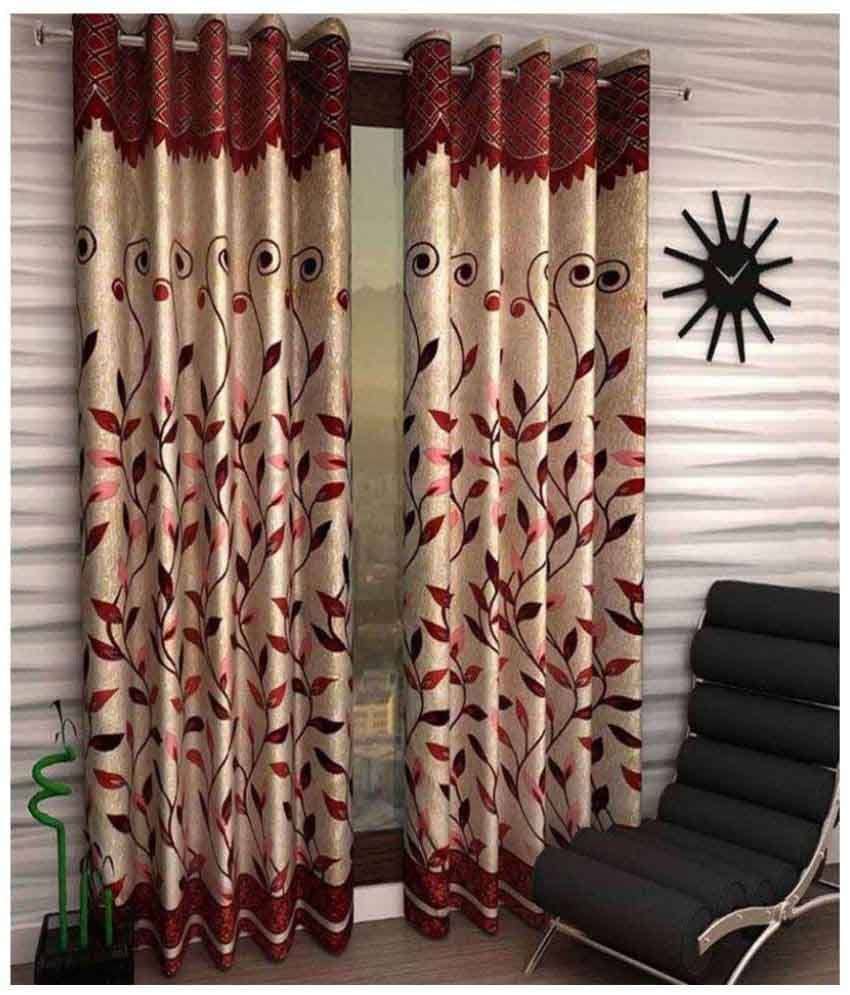 Panipat Textile Hub Floral Semi-Transparent Eyelet Door Curtain 7 ft Pack of 2 -Multi Color
