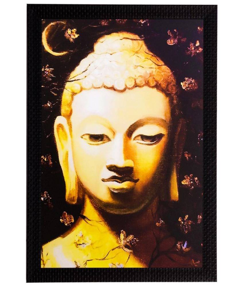     			eCraftIndia Black & Yellow Lord Buddha Wall Art