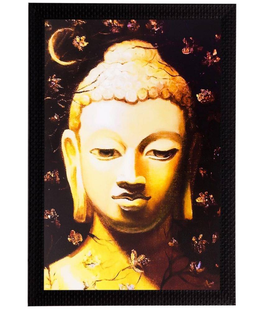     			eCraftIndia Black & Yellow Lord Buddha Wall Art