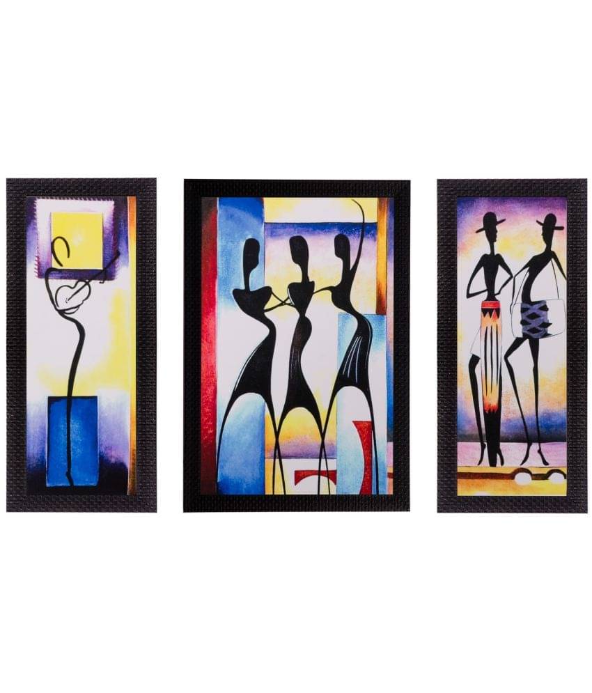     			eCraftIndia Set of 3 Multicoloured Dancing Girls UV Wall Art