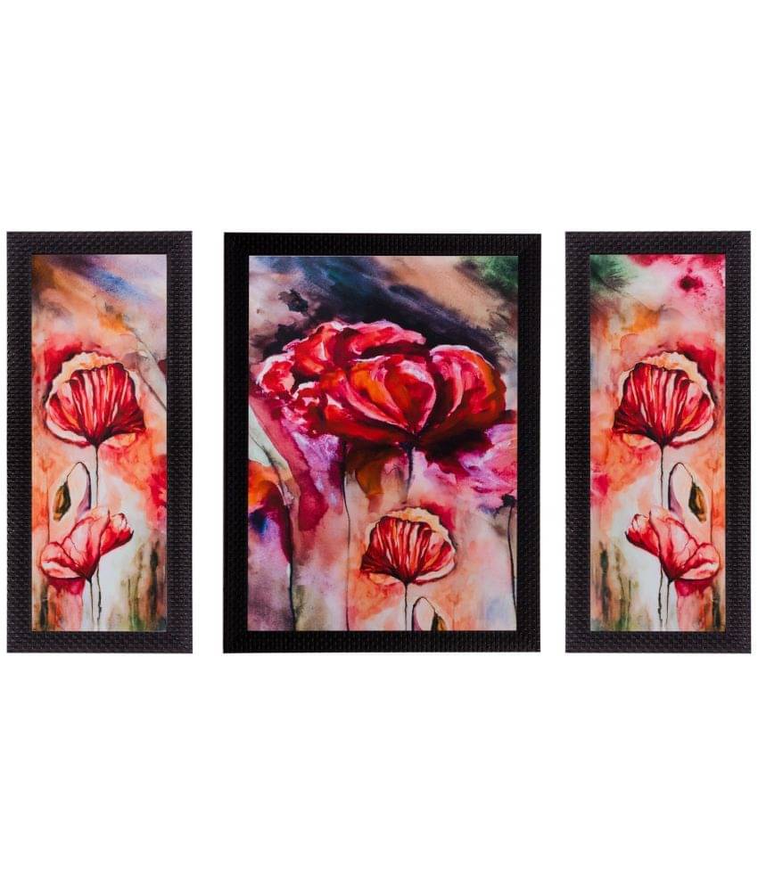     			eCraftIndia Set of 3 Multicoloured Floral UV Wall Art