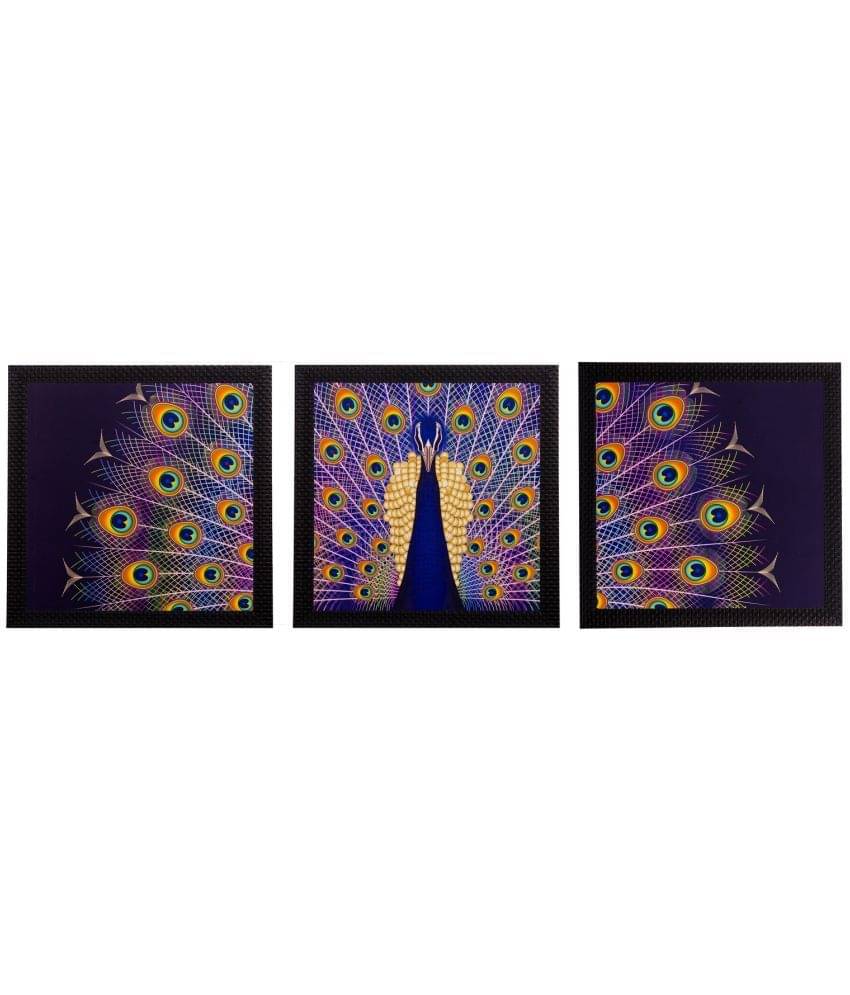     			eCraftIndia Purple 3 Panel Peacock UV Wall Art