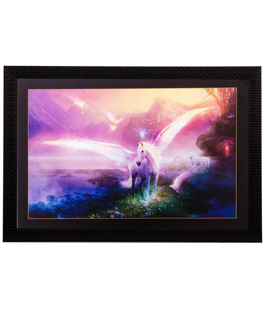     			eCraftIndia Purple & Blue Lucky White Horse with Feather UV Wall Art