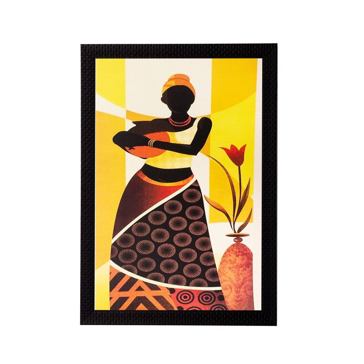 eCraftIndia Multicoloured Woman with Pot Matt Texture Framed Wall Art eCraftIndia Multicoloured Woman with Pot Matt Texture Framed Wall Art