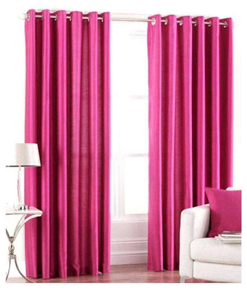 Panipat Textile Hub Solid Semi-Transparent Eyelet Door Curtain 7 ft Pack of 2 -Pink Panipat Textile Hub Solid Semi-Transparent Eyelet Door Curtain 7 ft Pack of 2 -Pink
