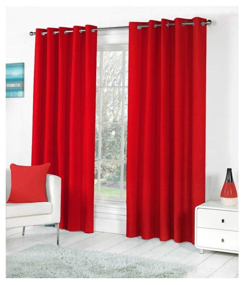 Panipat Textile Hub Semi-Transparent Eyelet Door Curtain 7 ft Pack of 2 -Red Panipat Textile Hub Semi-Transparent Eyelet Door Curtain 7 ft Pack of 2 -Red