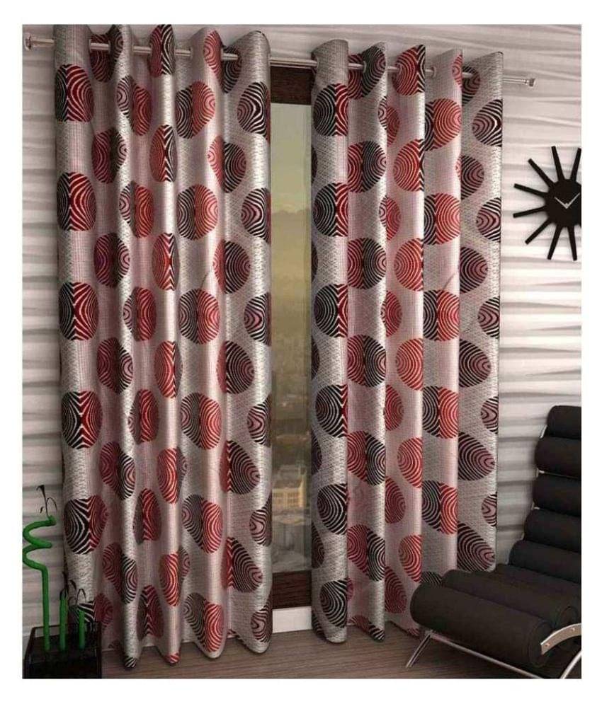     			Tanishka Fabs Jacquard Semi-Transparent Eyelet Door Curtain 7 ft Pack of 3 -Multi Color