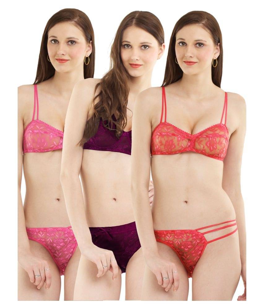 Madam Pack of 2 Net/Mesh Women's Bra & Panty Set ( Multi Color ) Madam Pack of 2 Net/Mesh Women's Bra & Panty Set ( Multi Color )
