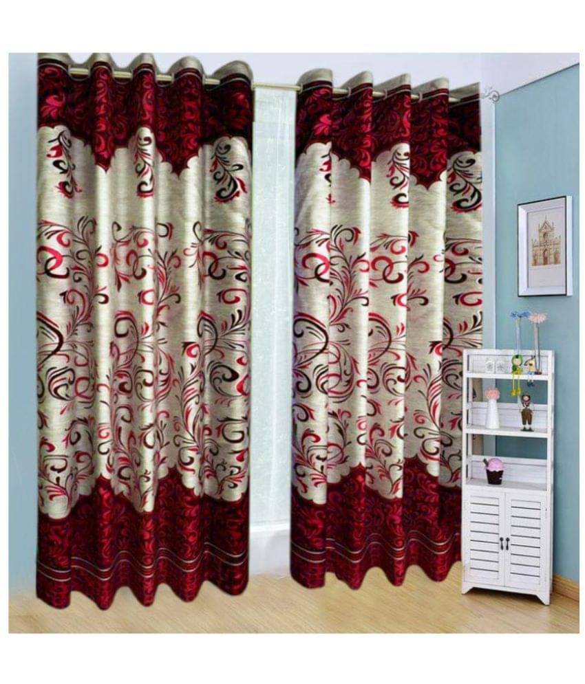 Panipat Textile Hub Floral Semi-Transparent Eyelet Door Curtain 7 ft Pack of 4 -Multi Color Panipat Textile Hub Floral Semi-Transparent Eyelet Door Curtain 7 ft Pack of 4 -Multi Color