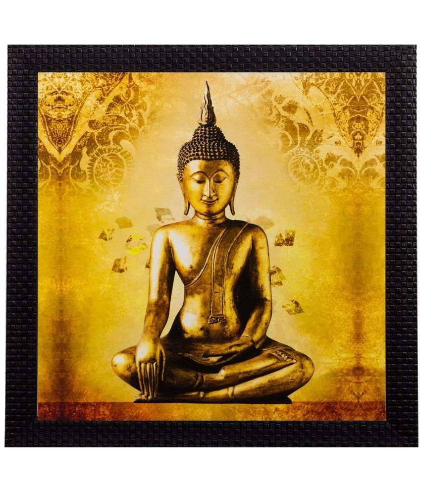     			eCraftIndia Yellow Meditating Buddha UV Wall Art